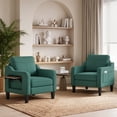 thumbnail image 3 of EOP Modern Comfy Armchairs Set of 2, Linen Fabric Accent Chairs with 2 Side Pockets, Living Room Chairs with Foldable Table, Upholstered Reading Chairs for Bedroom, Green, 3 of 10