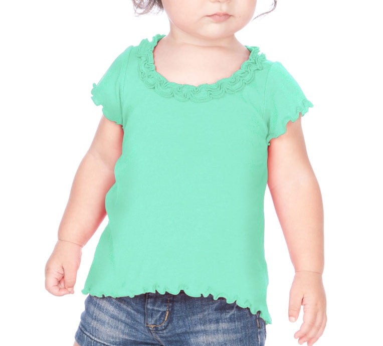 Kavio Little Girls Lettuce Edge High Low Short Sleeve T Shirt in Sizes 6M to 6X
