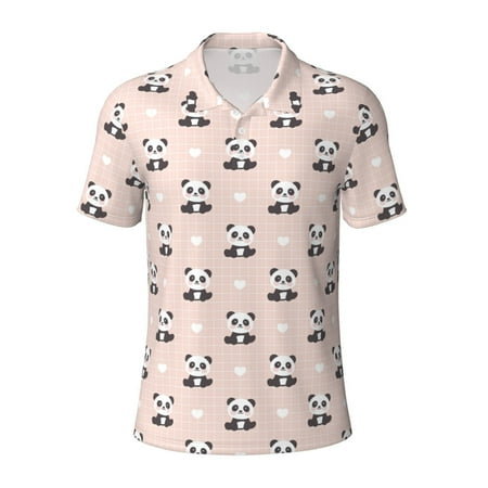 Salouo Cute Panda for Men s Short Sleeve Polo Shirts Polo Shirts for Men Performance Short Sleeve Golf Shirt Athletic Casual Collared T-Shirt-X-Large