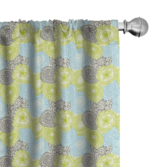 Ambesonne Ethnic Curtains, Pastel Folk Style Flower, Pair of 28"x95", Apple Green Aqua Grey