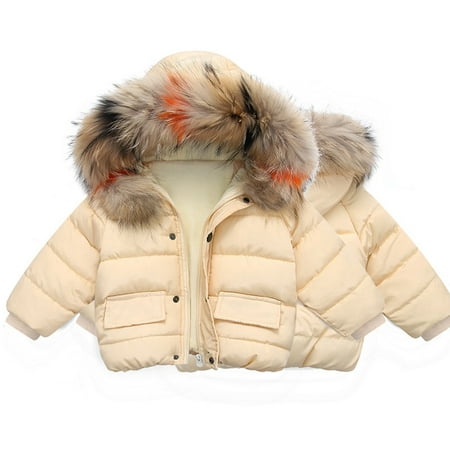

EHTMSAK Toddler Baby Boy Girl Hooded Outerwear Children Pockets Zip Up Long Sleeve Jackets Fall Winter Faux Fur Coat Khaki 1Y-6Y 130