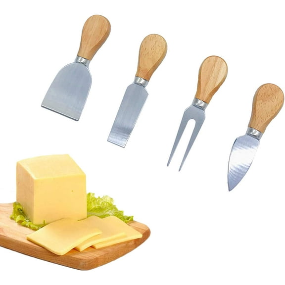 NOGIS 4 Pcs Set of Premium Cheese Knives - Stainless Steel Mini Cheese Knife Set for Charcuterie Board, Exquisite Cheese Knife, Cheese Cutter, Cheese Fork with Wooden Handle for Cheese Lovers