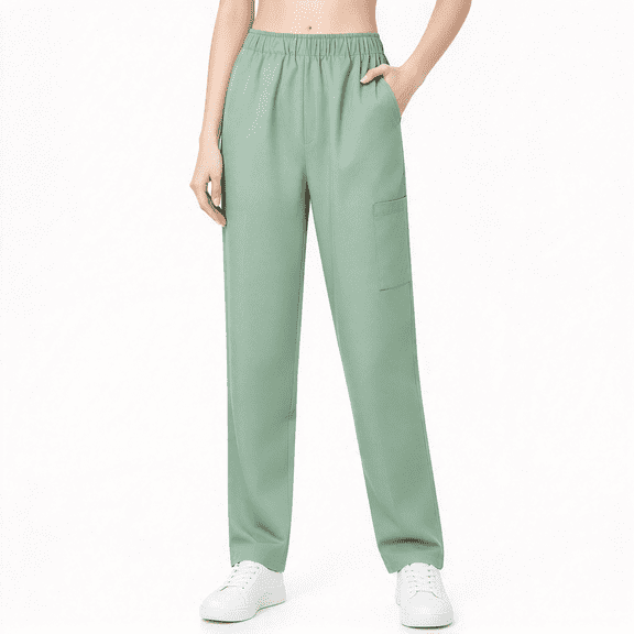Dasayo Casual Pants for Womens Elastic Waist Solid Trousers with Pockets Plus Size Straight Leg Slacks