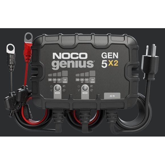 Noco Chargeur de Batterie GEN5X2 pour Batteries de 12 Volts; Chargeur Intégré à 2 Banques/5 Ampères par Banque; 120 à 240 Volts C.a./50 à 60 Hz; Courant de Charge de 10 Ampères; avec Deux Vis Auto-Taraudantes