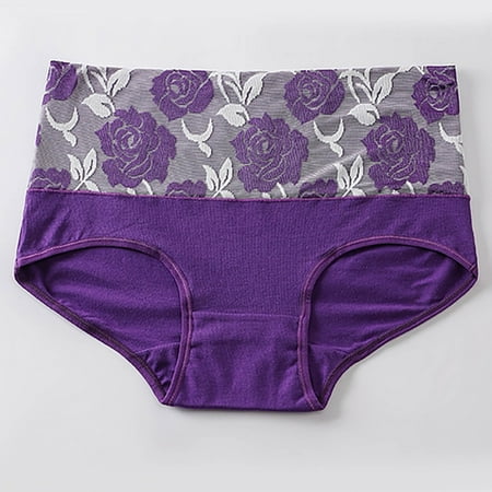 Tao Tao Women s Briefs Underwear Cotton High Waist Tummy Control Panties Rose Jacquard Ladies Panty Purple M