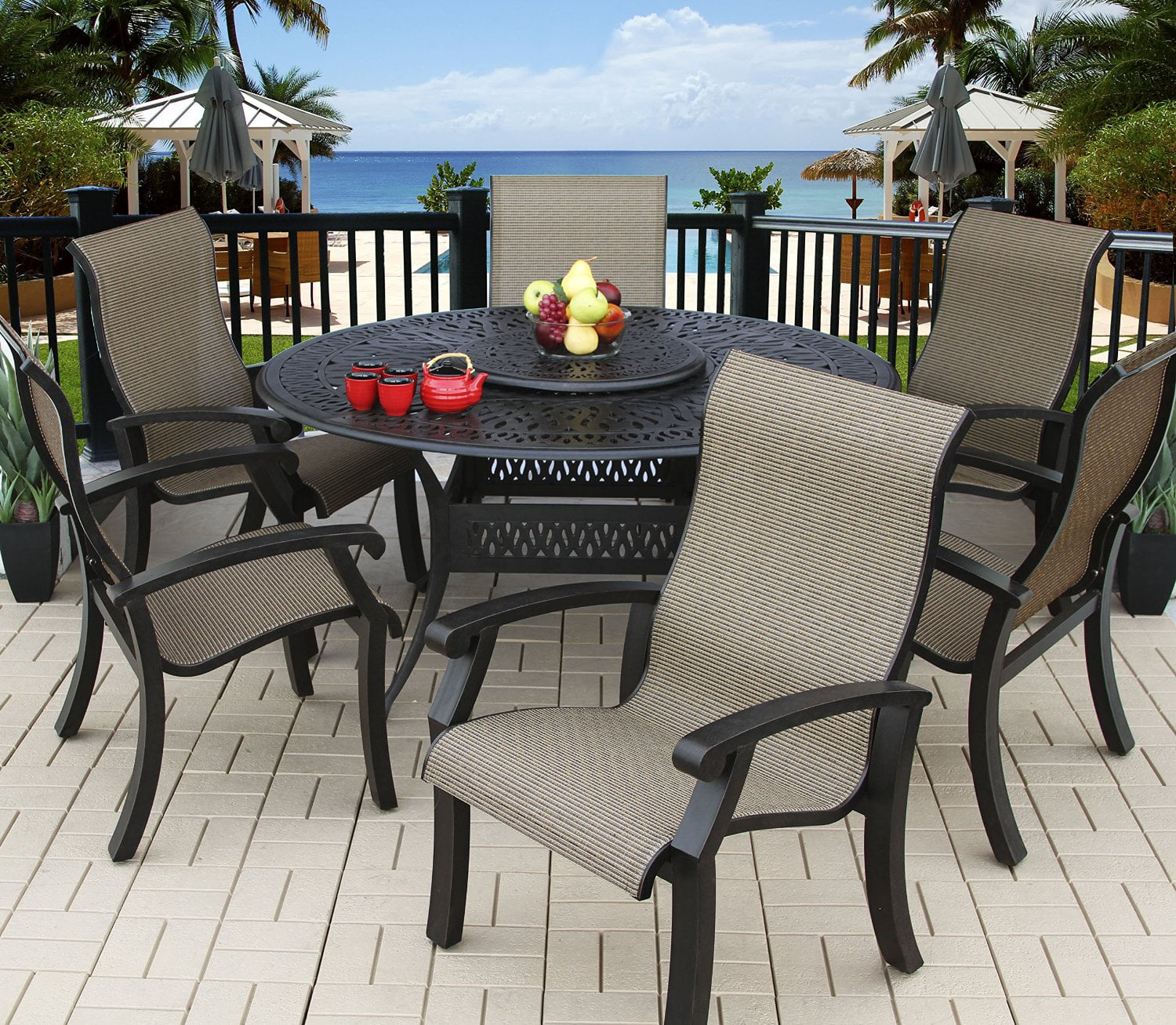 Barbados Sling Outdoor 6 Person Dining Set with 60