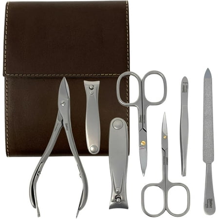 SHPITSER Professional 7pc TopInox Surgical Stainless Steel Tools Manicure Pedicure Set in Genuine Durable Leather Case Handmade in Solingen Germany for Nail and Cuticle Care