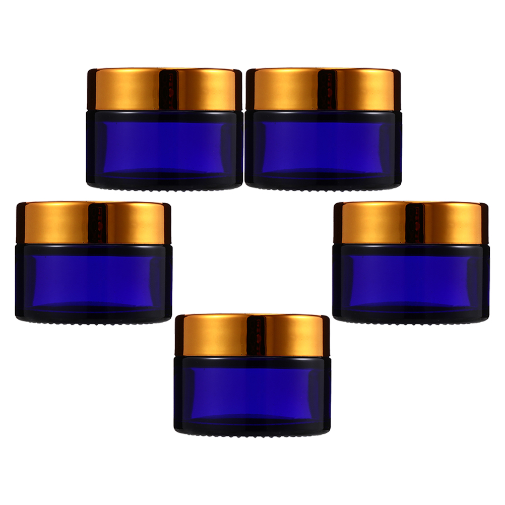 ROMANSENTIAL 5Pcs Blue Glass Face Cream Sub Containers Refillable Portable Cosmetic Storage Jars