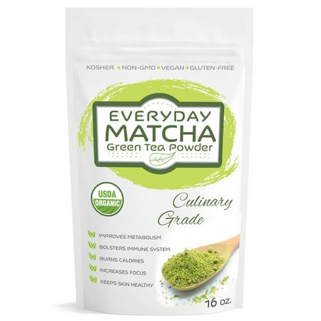 Everyday Matcha (16oz) Culinary Grade Green Tea Powder, USDA Organic, Ideal for Latte Frappe, Great Quality at Low