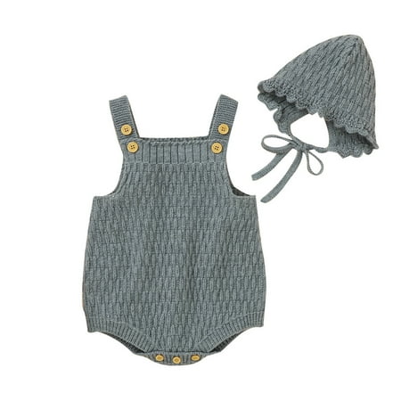 

Douhoow Baby Girls Knitted Romper Infant Solid Color Sleeveless Jumpsuit With Hat