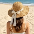 thumbnail image 4 of Straw Sun Hats for Women Wide Brim Hat with Bow Beach Sun Hat, 4 of 7