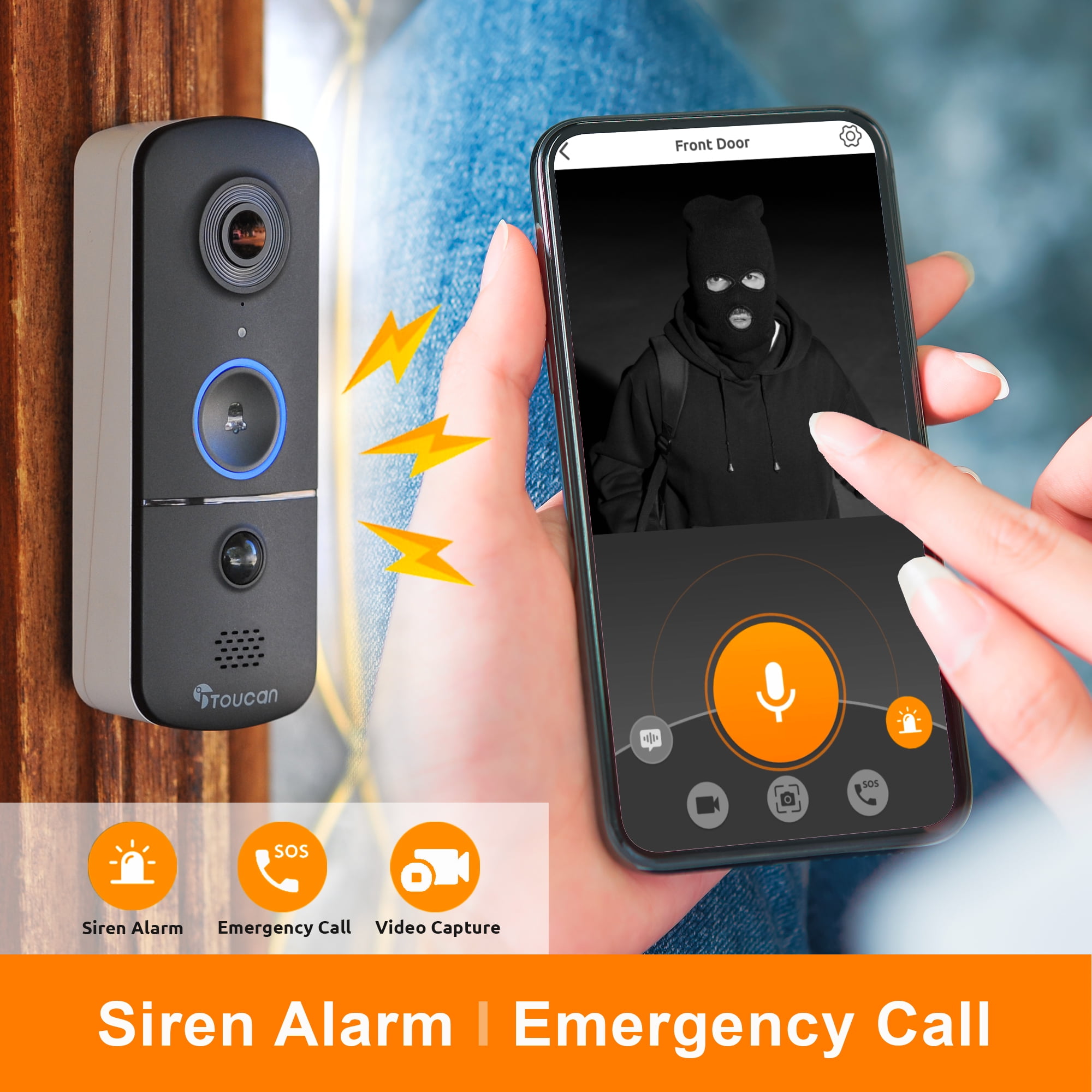 Toucan Wireless Video Doorbell V3 with Chime, No Monthly Fees, Waterproof, Wi-Fi, Two-Way-Talk, Battery Powered, Night Vision