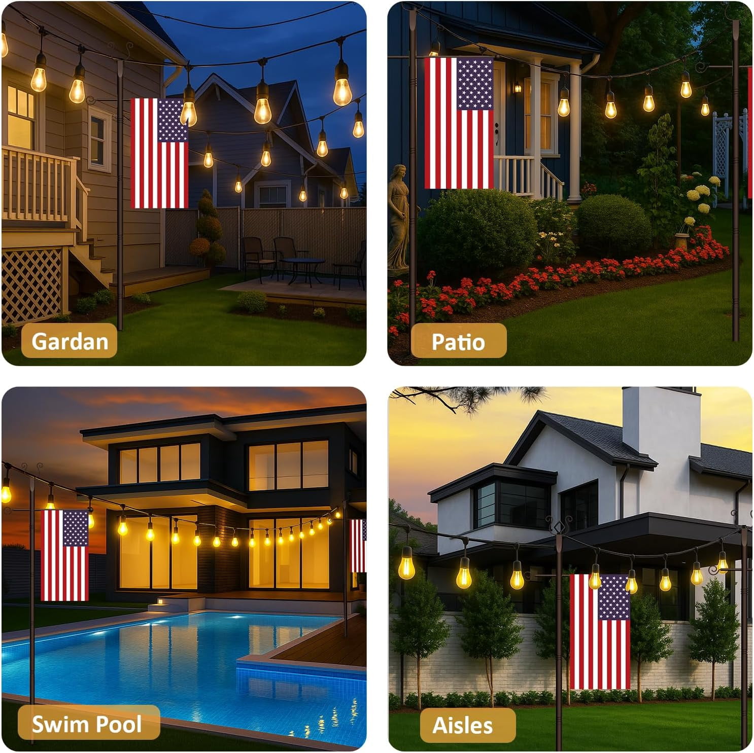 2-Pack Outdoor String Light Pole, 10FT Waterproof Heavy-Duty Metal Poles fo Outside Garden Backyard Deck,Rustproof And Sturdy With Hooks.