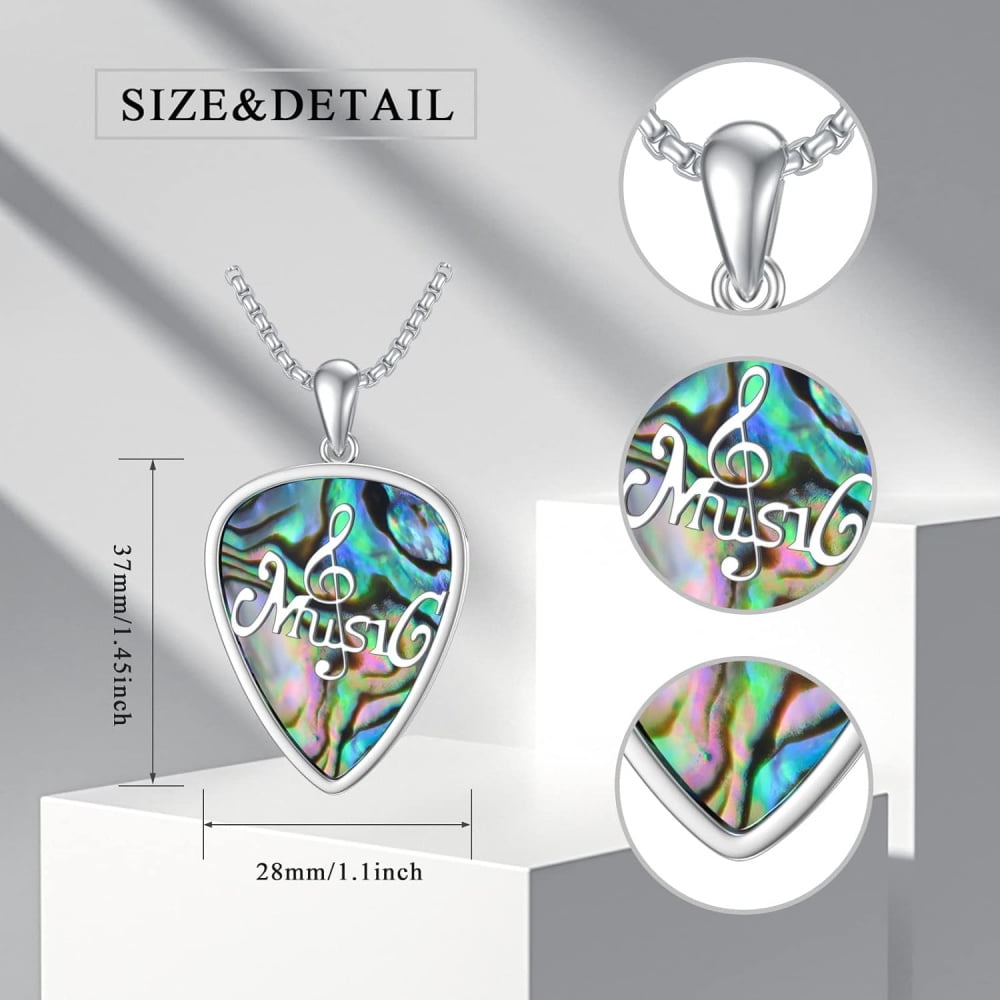 CACA LADY Sterling Silver Guitar Pick Necklace, Soundwave Pendant Holder with Music Note Pendant, Gift for Guitar Lovers