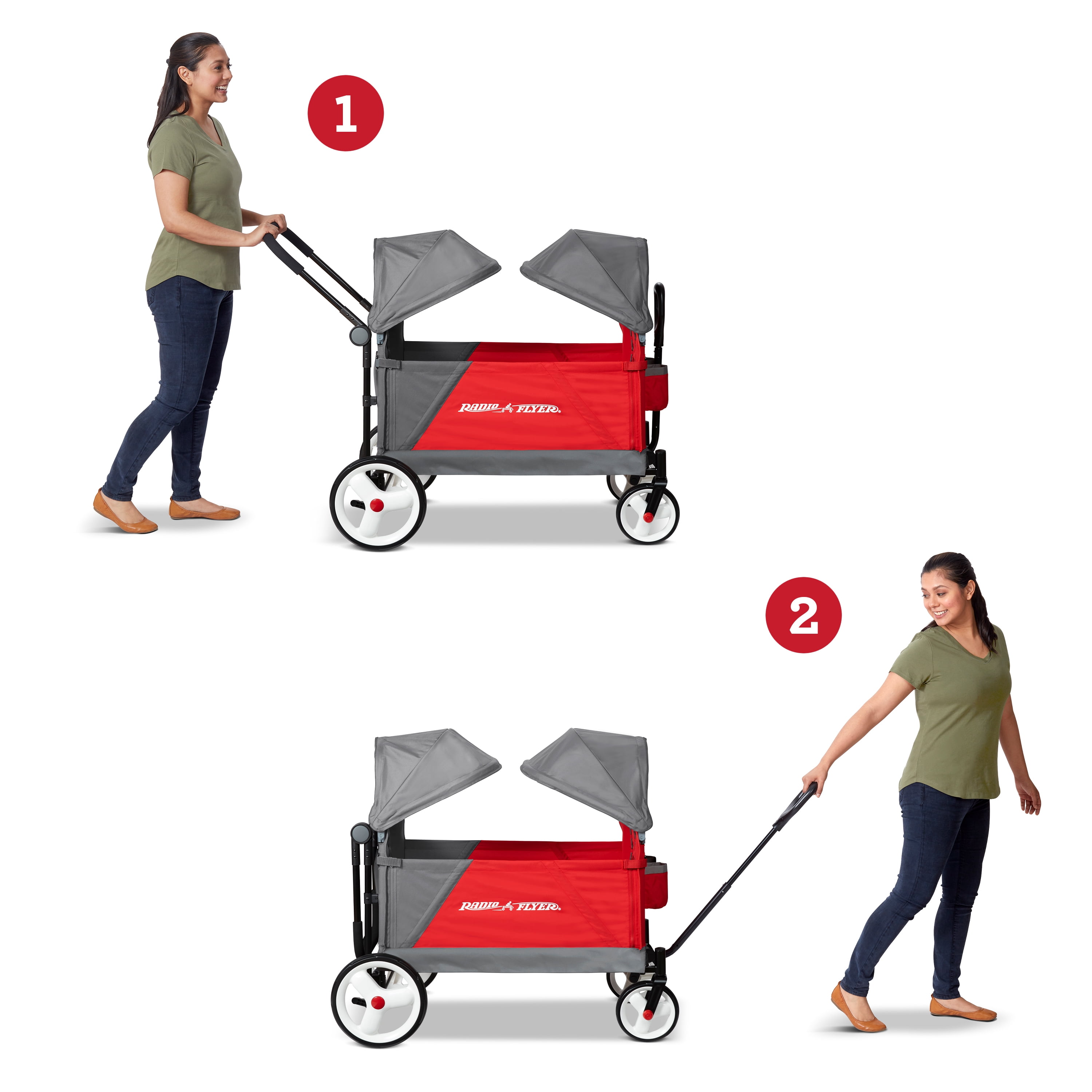 Radio Flyer, Discovery Stroll 'N Wagon with Canopies, Folding Wagon, Gray and Red - 2