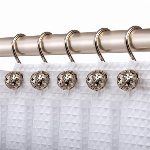 Rust Resistant Hollow Ball Shower Curtain Rings for Bathroom, Brushed Nickel - Set of 12