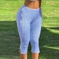 thumbnail image 4 of MLQIDK Capris for Women Lounge Pants Knee Length Elastic Waist Plaidped Pants Dressy Casual Pedal Pushers with Pockets Light Blue M, 4 of 6