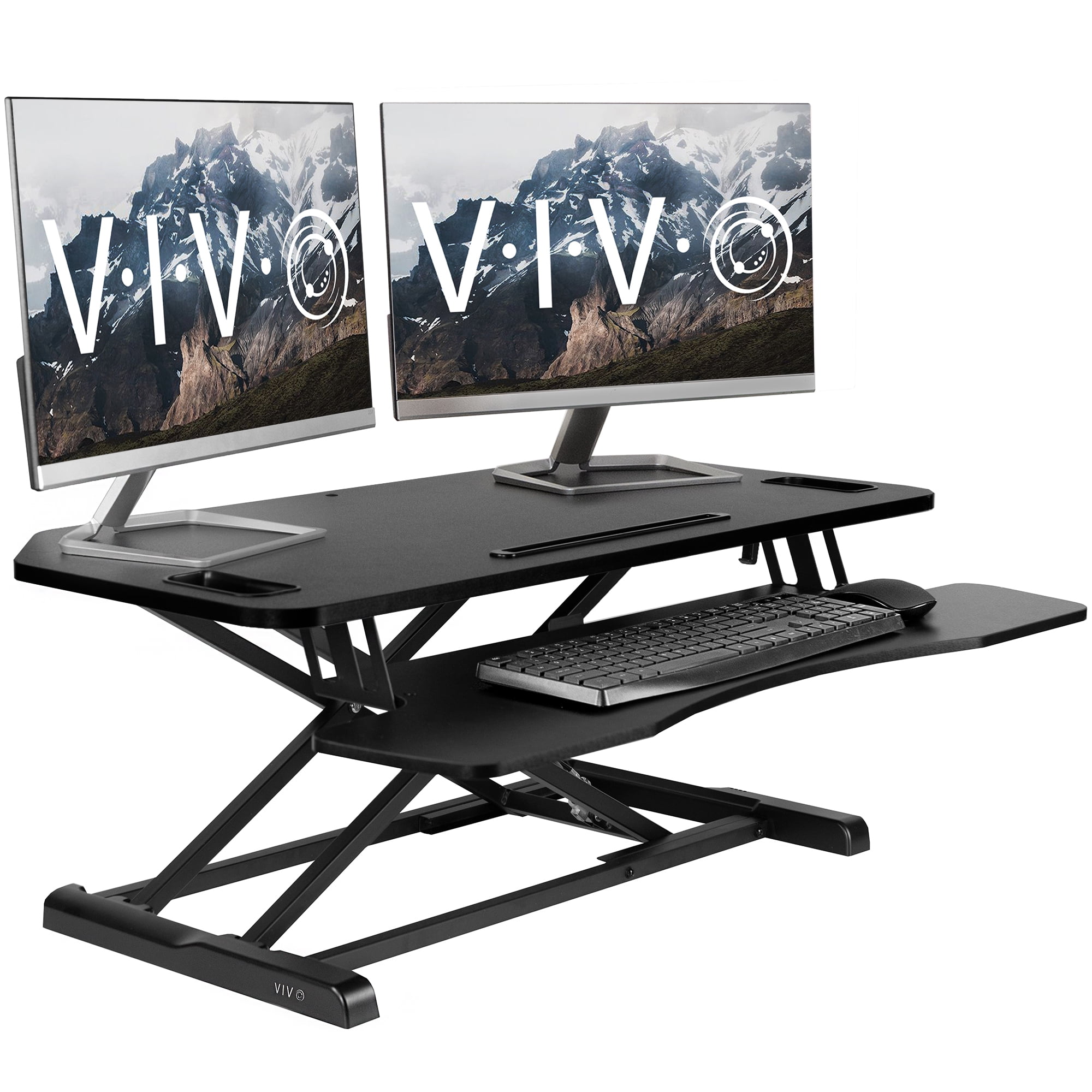 VIVO Black Height Adjustable Corner Desktop Monitor Riser 38" Sit Stand Tabletop