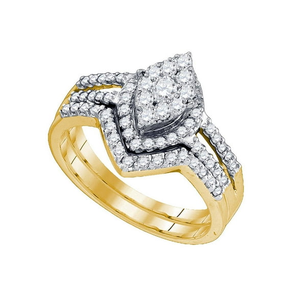 10kt Yellow Gold Womens Round Diamond Oval Cluster Bridal Wedding Engagement Ring Band Set 3/4 Cttw