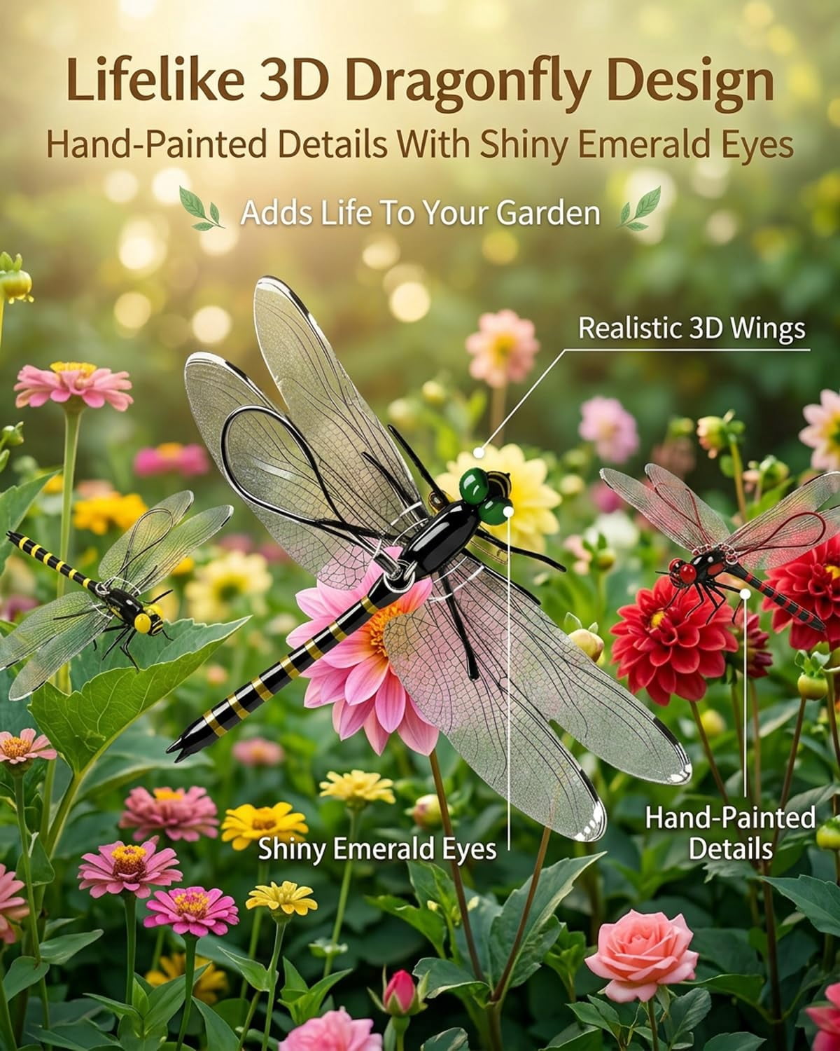 Dragonfly Clips for Bugs Repellent, 3D Artificial Dragon Fly, Lifelike Outdoor Hanging Ornament Garden Decor, Durable Fake to Keep Away Yard Ornaments Hat Golf Moving