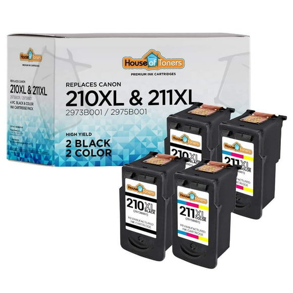 Houseoftoners Remanufactured for Canon PG-210XL Black and CL-211XL Color Ink Cartridge High Yield Replacement for Canon Pixma iP2700 iP2702 MP240 MP250 MP270 MP280 MP480-4 Pack (2 Black, 2 Color)