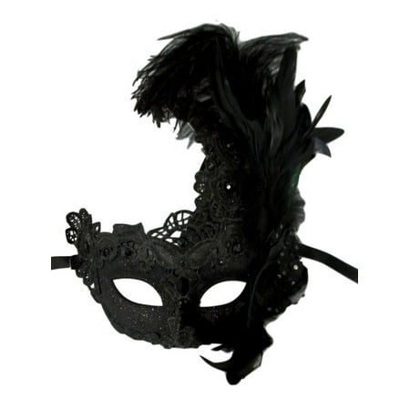 Black Lace Feather Venetian Masquerade Costume Party Mask