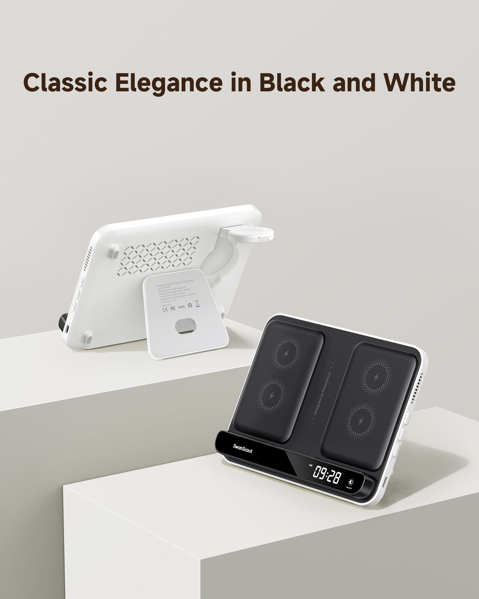 Dual Phone Charger, SwanScout 710A, Wireless Charger for iPhone 16/15/14/13/12/11/8/X Series, for Apple Watch 10/9/8/7/6, Ultra 2/Ultra, for AirPods 4/Pro 2/Pro/3