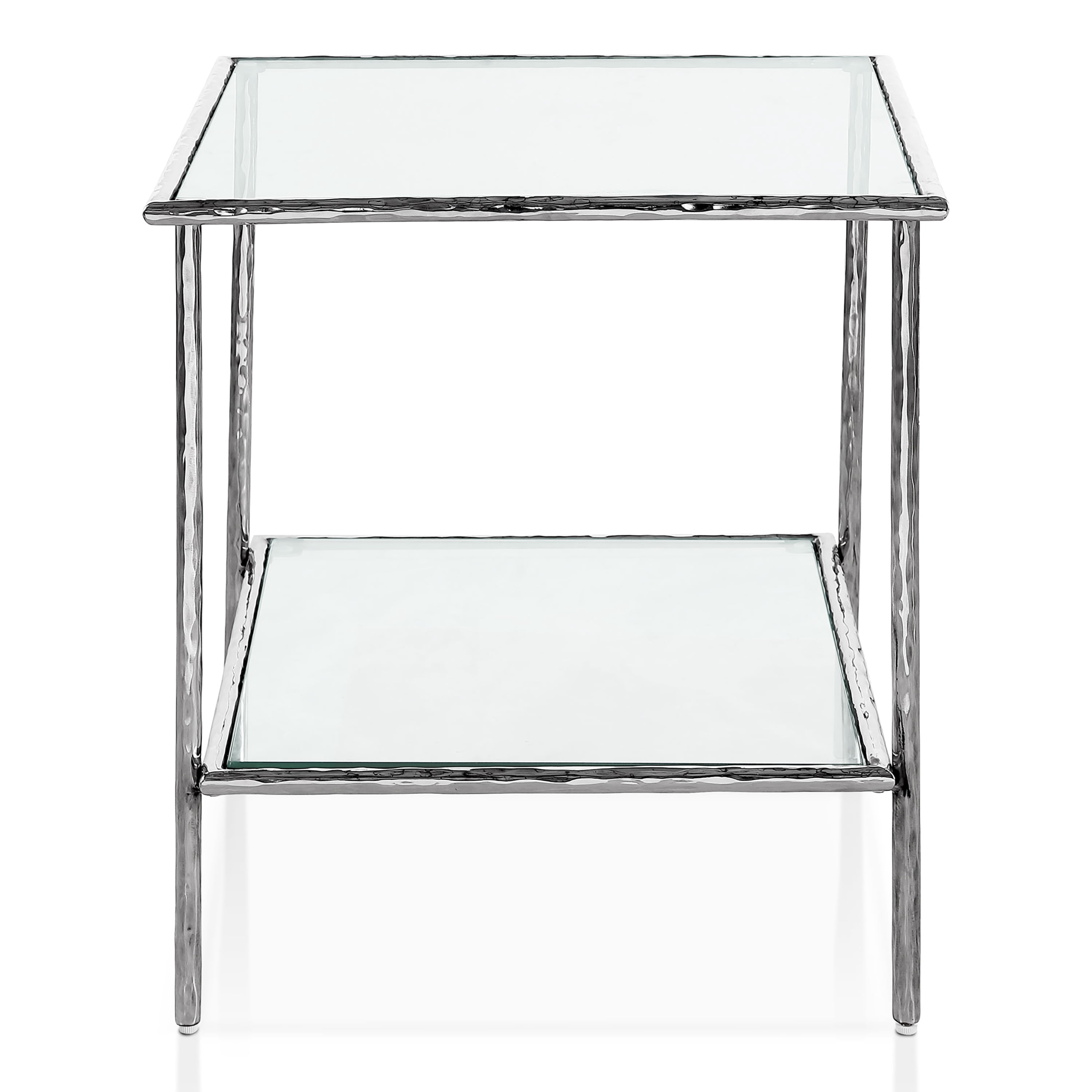 Furniture of America Zayen Modern Stainless Steel 1-Shelf End Table with Tempered Glass Top, Chrome