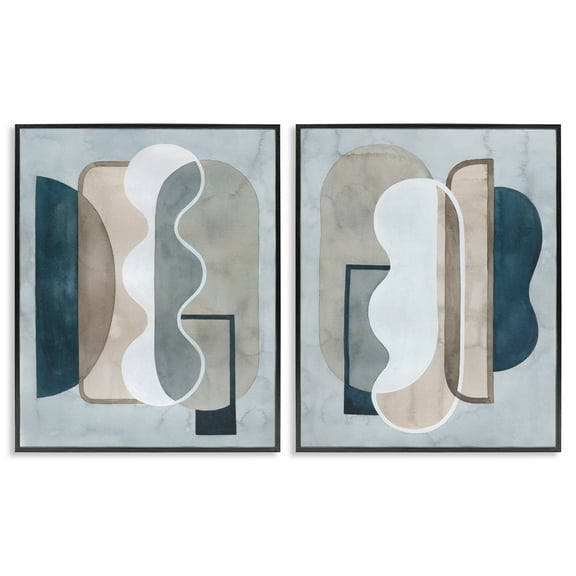Stupell Industries Wavy Retro Contemporary Abstract Painting Black Framed Art Print Wall Art, 11 x 14, Set of 2