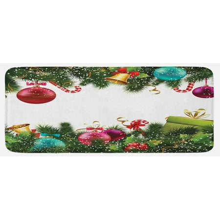 

Christmas Kitchen Mat Happy New Year Greeting Celebrations with Holly Garland Design Plush Decorative Kitchen Mat with Non Slip Backing 47 X 19 Green Maroon by Ambesonne