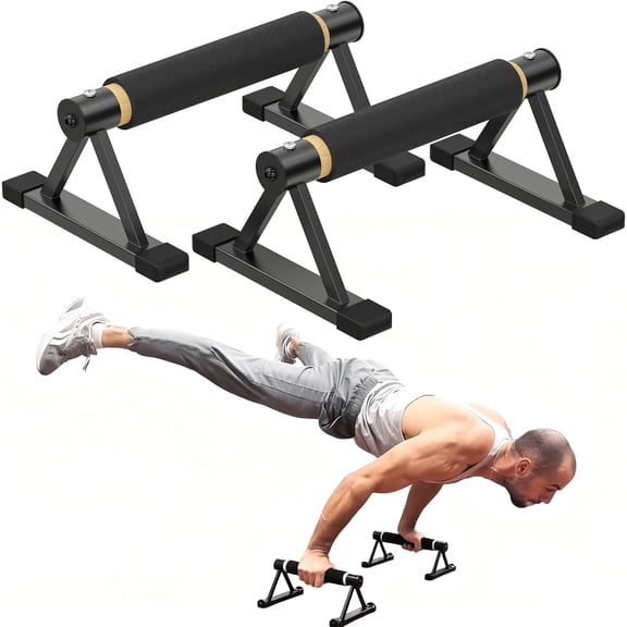 Wooden Parallettes Bars, 600 lbs Heavy Duty Calisthenics Push Up Stands with Anti-Slip Grip, Solid Wood Handstand Bars with Metal Brackets for Home Gym, Floor Workouts & Strength Training