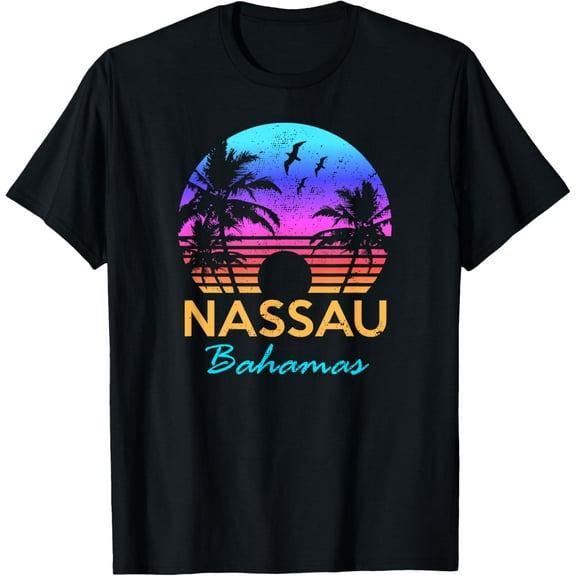 Nassau Bahamas Beach Trip Souvenir Sunset Vintage Graphic T-Shirt