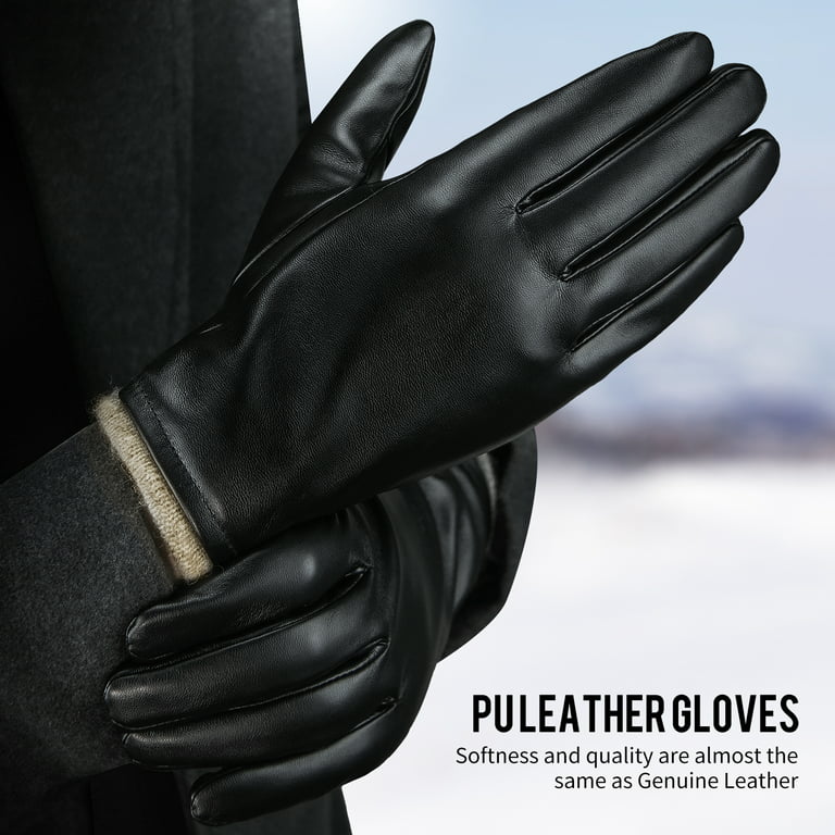 Winter Mens Black Deerskin Genuine Leather Touch Screen Gloves