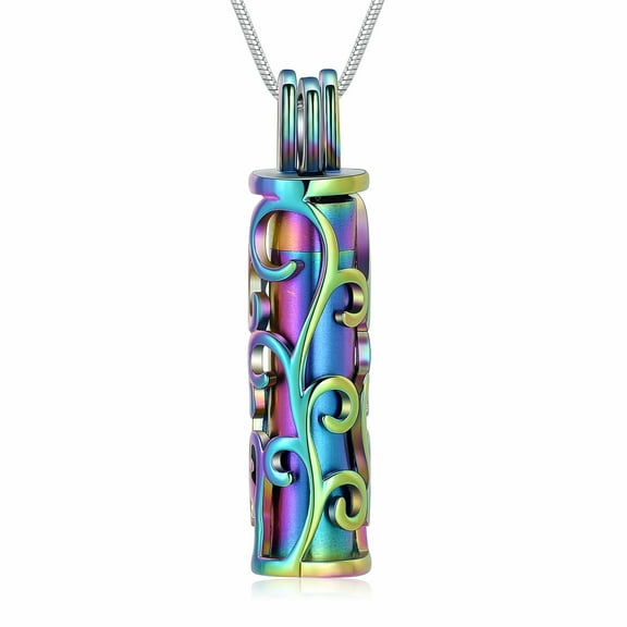 Stainless Steel Cylinder Life Tree Cremation Pendant Small Urns For Ashes Keepsake Urn Necklace