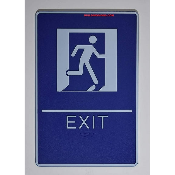 EXIT Sign with Tactile Graphic (exit,6x9 Comes with Double Sided Tape)- The deep Blue line
