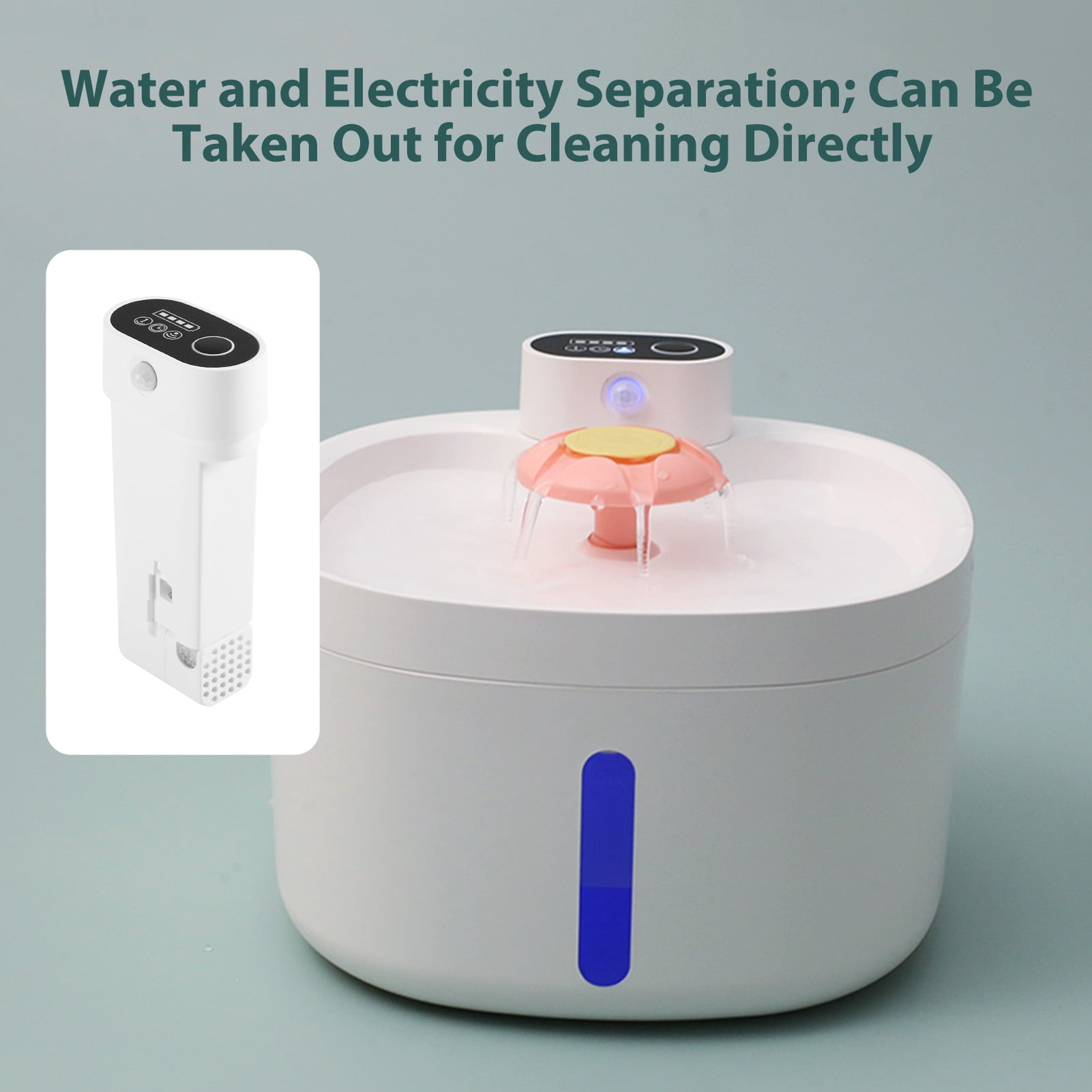 YAHHU Dog Cat Water Fountain Wireless Automatic Pet Water Fountain 2.6L Large Capacity with 3 Modes 5 Stage Filtration Quiet Pump