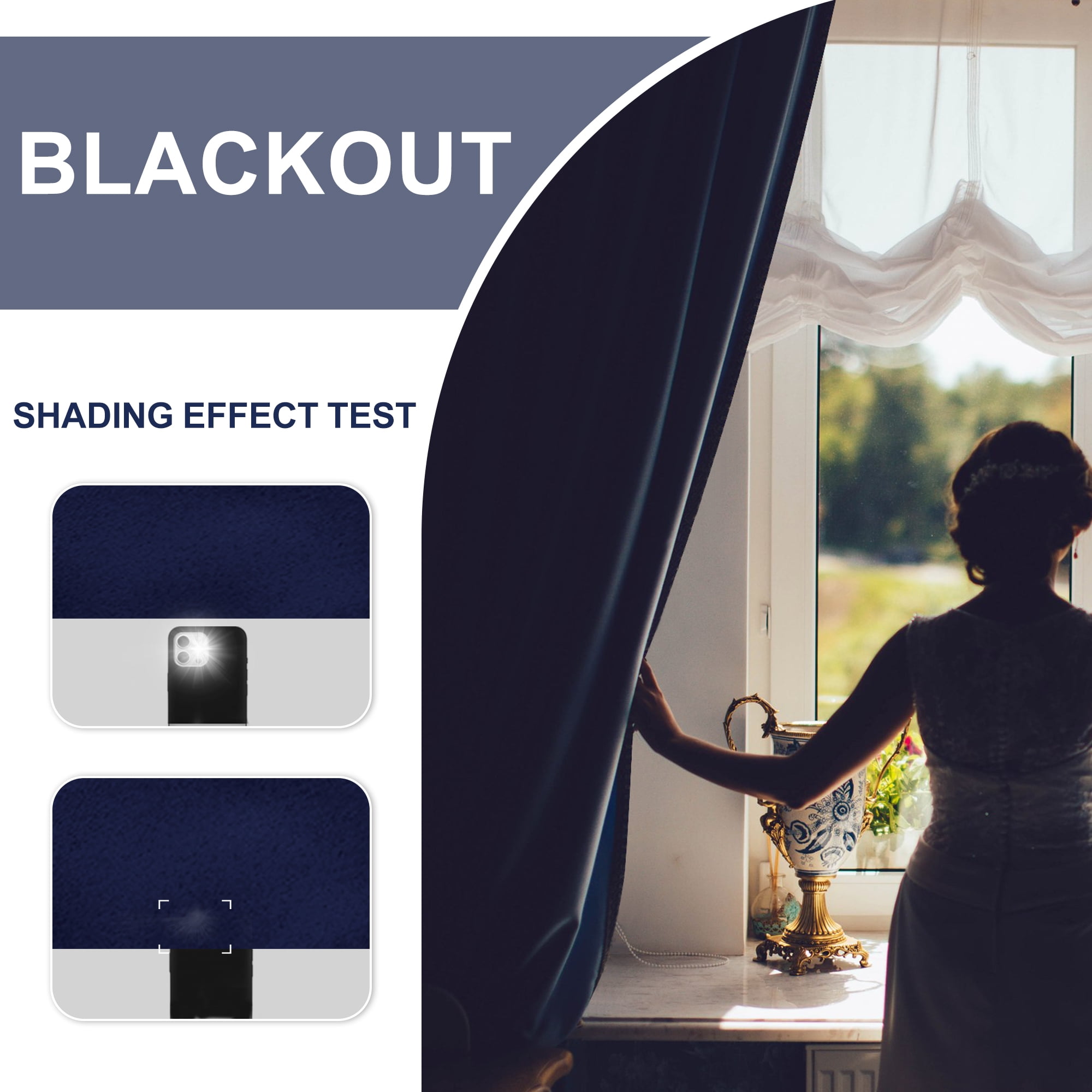 JIUZHEN Blackout Curtains for Bedroom, Thermal Insulated Rod Pocket Room Darkening Curtains for Living Room, Navy Blue, 42 x 63 inch, Set of 2 Drapes