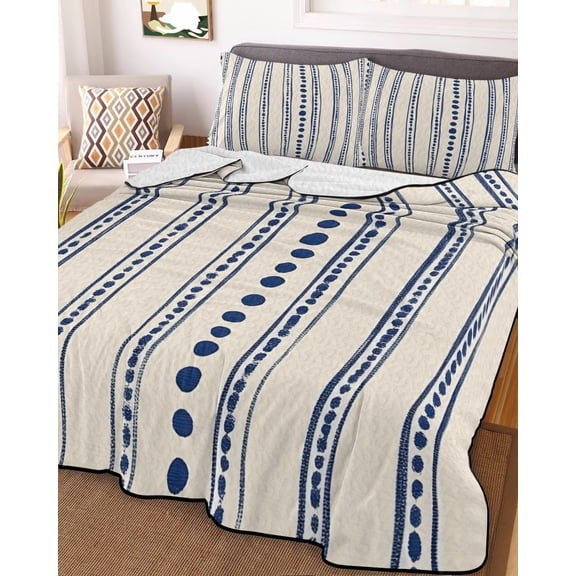 Navy Blue Queen Size Down Alternative Comforter, Lightweight Comforter Quilt Bedding Set with Pillow Shams Modern Geometric Abstract Art Striped All Seasons Bed Comforter Duvet Insert 90"x96"