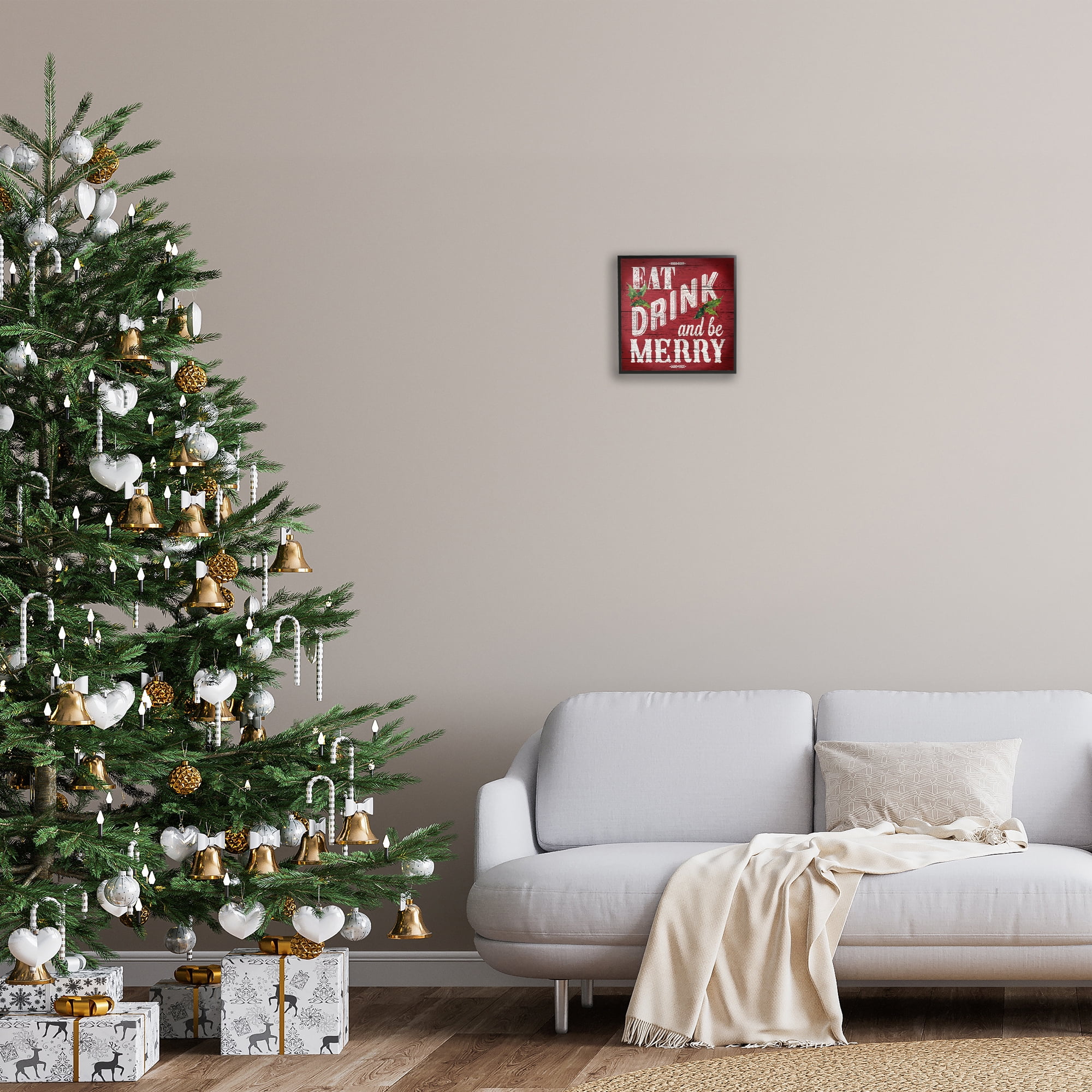 Stupell Industries Vintage Be Merry Holiday Painting Black Framed Art Prints Wall Art, 12 x 12