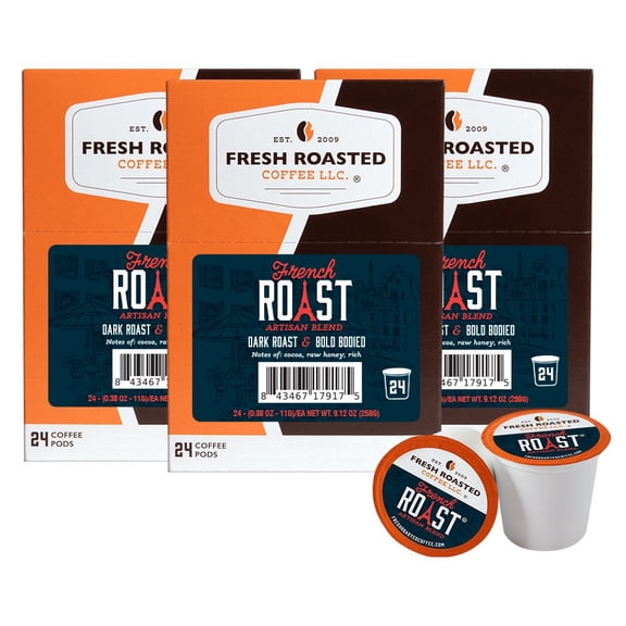 Fresh Roasted Coffee, French Roast Coffee Pods, Dark Roast, K-cup Compatible, 72 Count