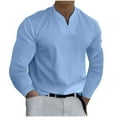 thumbnail image 2 of COSFO Blue Shirts for Men Long Sleeve V-Neck Casual Pullover Solid Tshirts Shirts for Men, 2 of 8