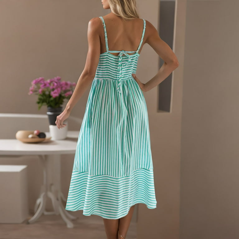 slim fit dress slacks Sunday Stroll Green Striped Dress – Shop the Mint main image 1