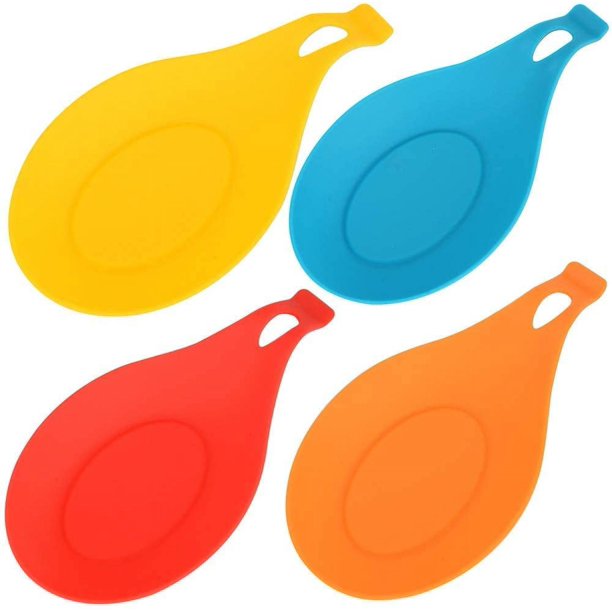 Nvzi Juego de 4 soportes para cucharas y espátulas de silicona resistentes al calor, juego de 4 herramientas de cocina, amarillo, azul, rojo y naranja