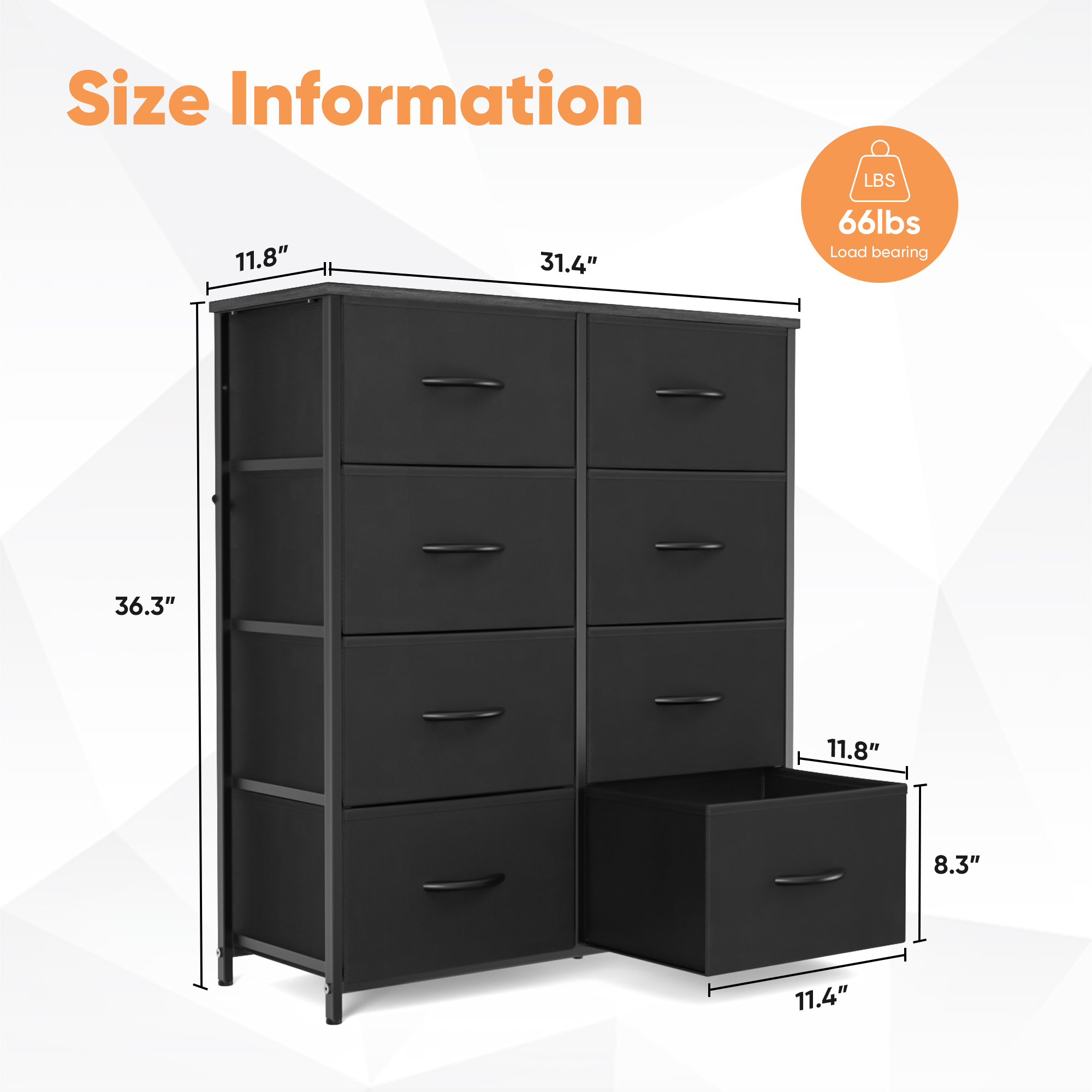TINKLE WELL 8-Drawer Dresser for Bedroom, Drawer Dresser Organizer Storage Drawers Fabric Storage Tower