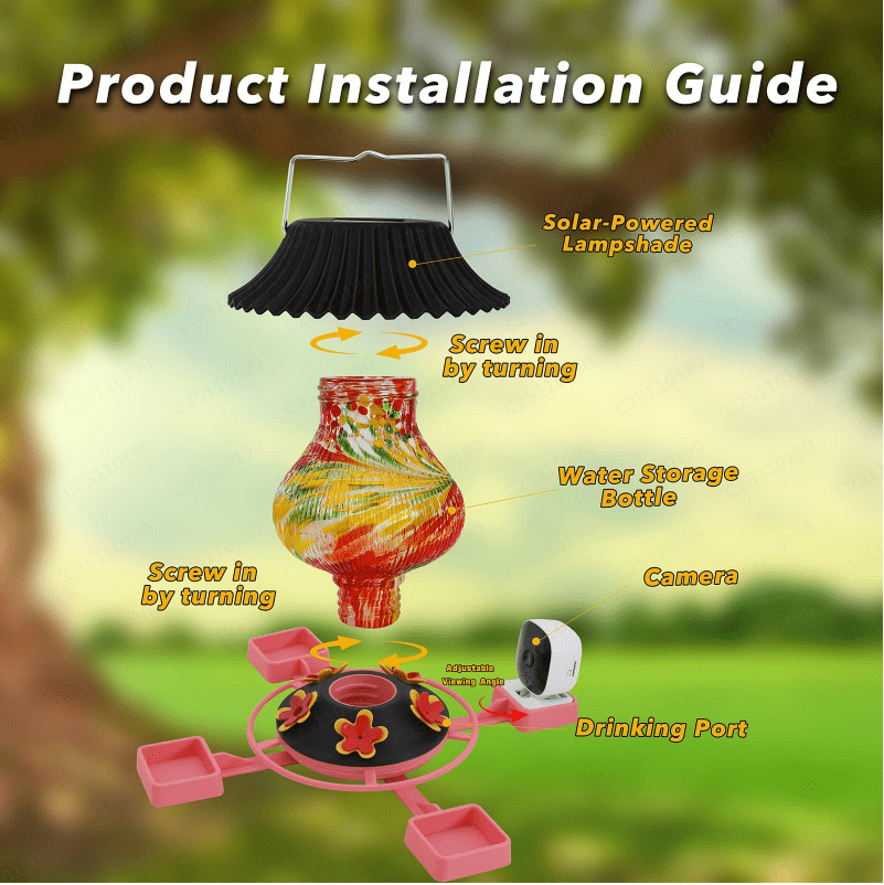Hummingbird Feeder with Camera Solar Powered 1080P-, Automatically Identifies Species of Bird, Auto Recording, Leak-Proof Ant & Bee Proof Outdoor Hanging Feeder, for Bird Lovers
