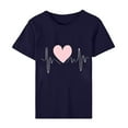 thumbnail image 4 of Jalioing Women's Valentine's Day Tops Short Sleeve Pullover Top Crewneck Solid Color Hearts Print Basic Shirt (XX-Large, Navy), 4 of 5