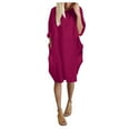 thumbnail image 2 of ZHOGXU Women's Dress Long Sleeve Round Neck Solid Color Fashion Comfortable Loose Fit Dresses With Pockets For Casual Daily Wear,Hot Pink,L, 2 of 4