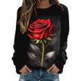 thumbnail image 1 of toraway Chandails en Molleton pour Femmes Tendance Rayé Imprimé Saint-Valentin Col Rond Pull Mode Manches Longues Chemises d'Entraînement Blouse Ample TG, 1 of 4