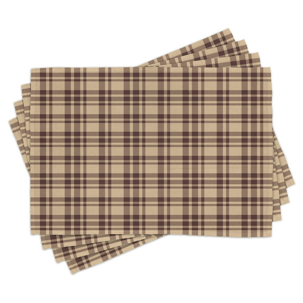 Tan and Brown Place Mats Set of 4, Old Fashioned Check Plaid Pattern ...