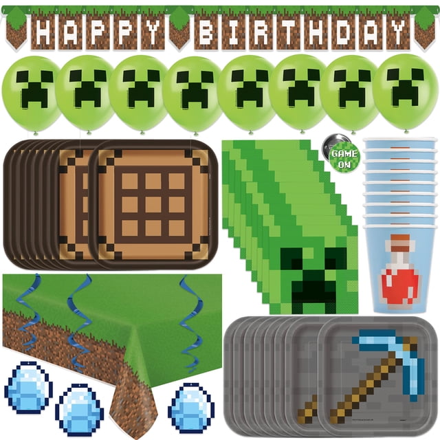 Set de artículos de fiesta Mega Minecraft Birthday Serves 16